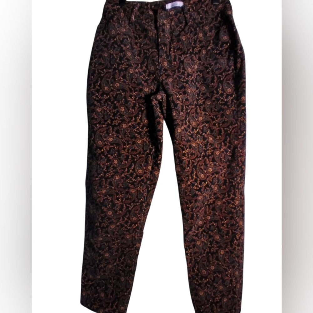 Croft & Barrow Womens 98% Cotton Paisley Corduroy Pants Size 4 Stretch Y2k